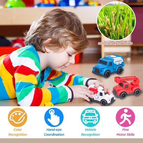 3 Pack Toddler Rescue Trucks Set Police Fire Ambulance Pvc- BPA- Phthalates Free - Picture 7 of 10